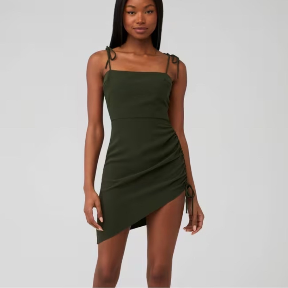 Amanda Uprichard Chiara Dress Woman Small Ponderosa Green Mini Asymmetrical Ties